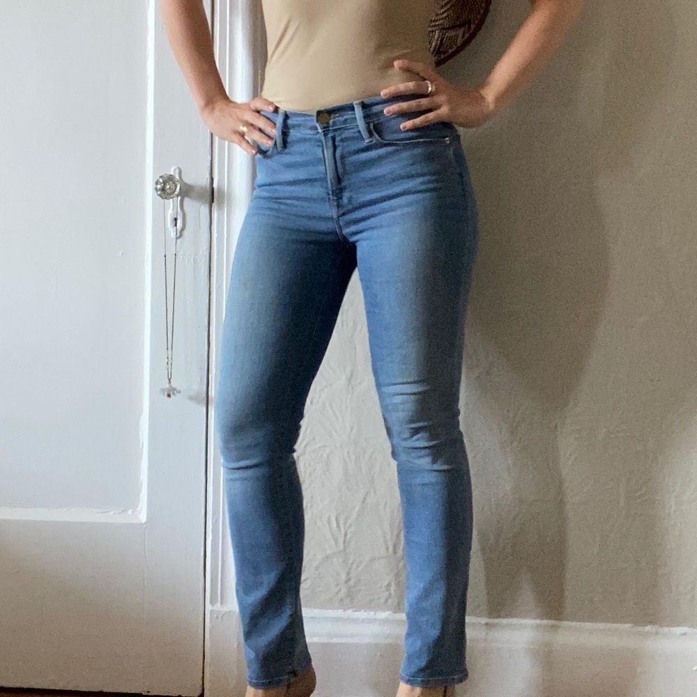 Frame le high straight light blue denim